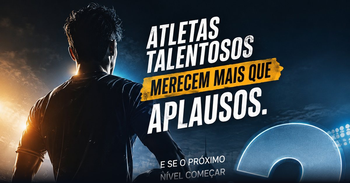 Agência de marketing esportivo em Campinas: atleta de costas em estádio, sob a frase atletas talentosos merecem mais que aplausos